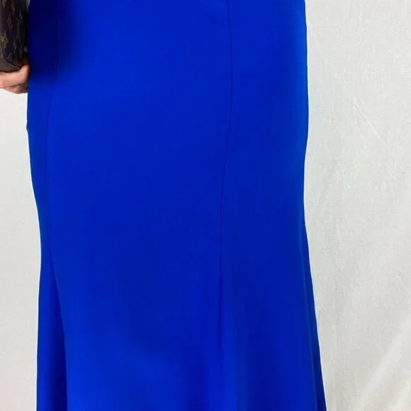 Marchesa Notte Blue Gold Lace Formal Gown $995 - Picture 9 of 11